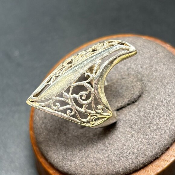 VTG Sterling Silver 925 Pierced Wavy Scroll Design Bold Statement Ring Size 7 - Picture 2 of 12